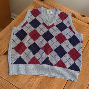 Gregory John Men's Gray/Navy/Red Argyle Sweater Vest, Size Large